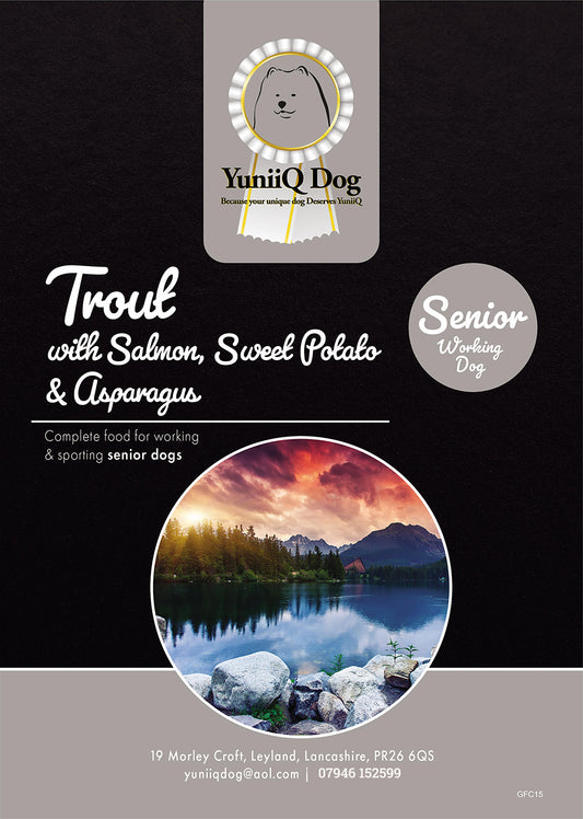 Grain Free Trout, Salmon, Sweet Potato and Asparagus for Senior Working Dogs - 15kg